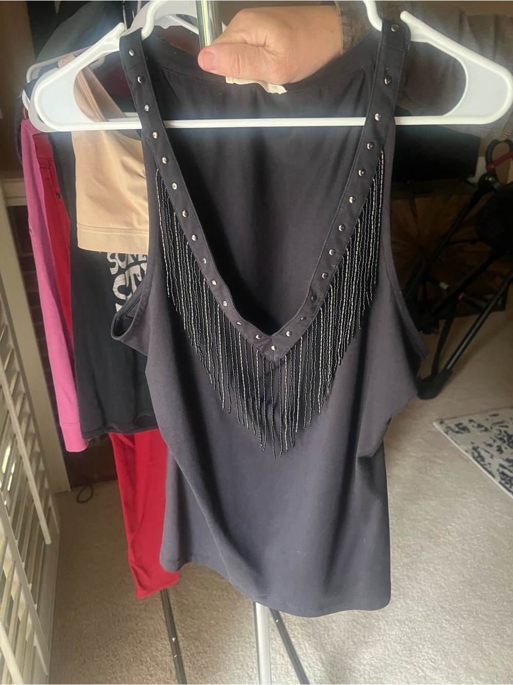 Idyllwind Black Studded Fringe V-Neck Tank - Picture 2 of 4